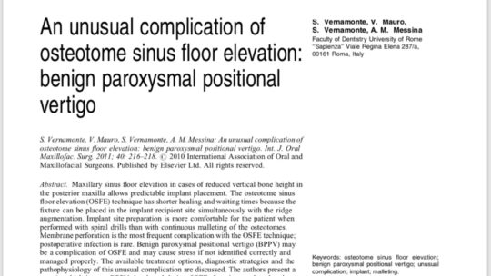 Benign paroxysmal positional vertigo after Piezosurgical removal of osseointegrated implants