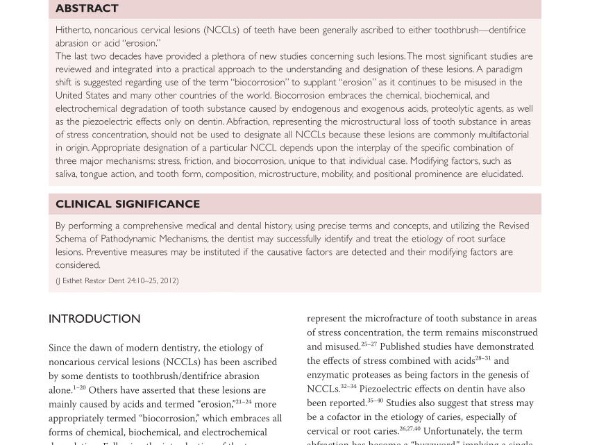 Abfraction, abrasion, biocorrosion, and the enigma of noncarious cervical lesions: a 20-year perspective