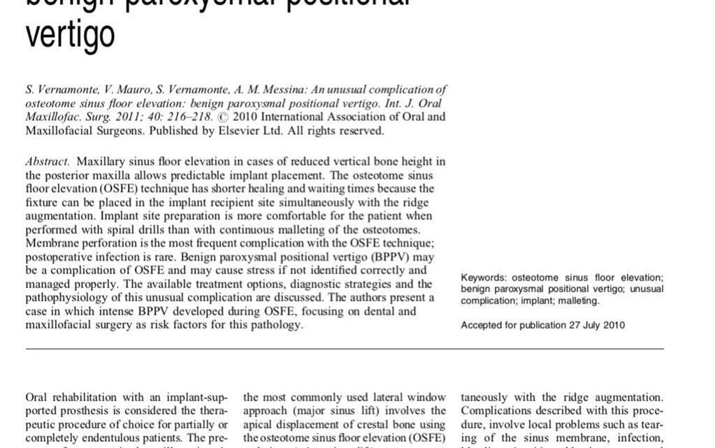 An unusual complication of osteotome sinus floor elevation