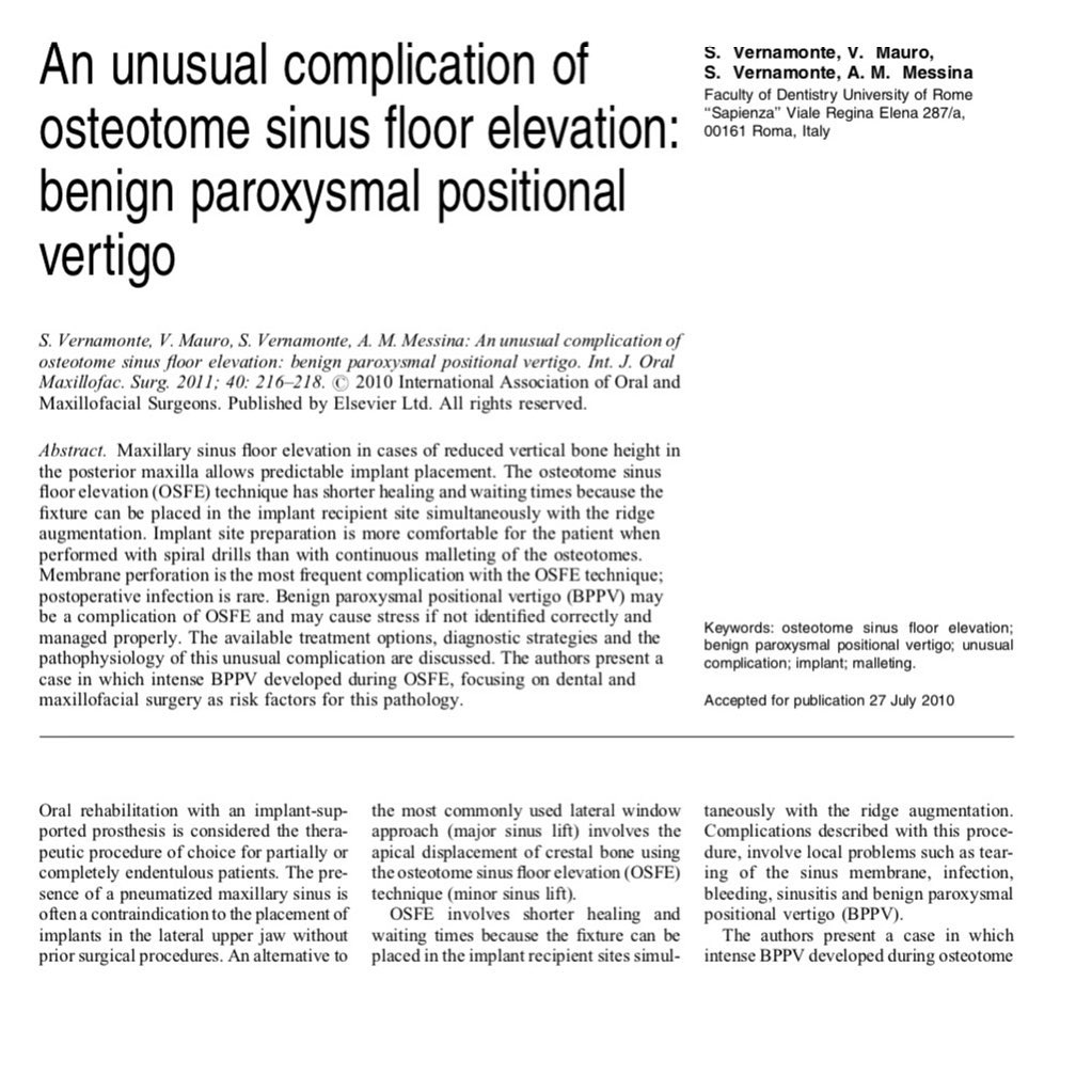 An unusual complication of osteotome sinus floor elevation