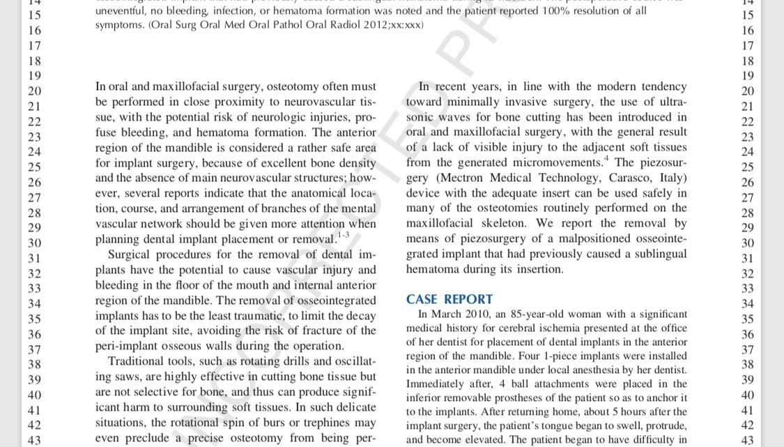 The removal of a malpositioned implant in the anterior mandible using Piezosurgery®