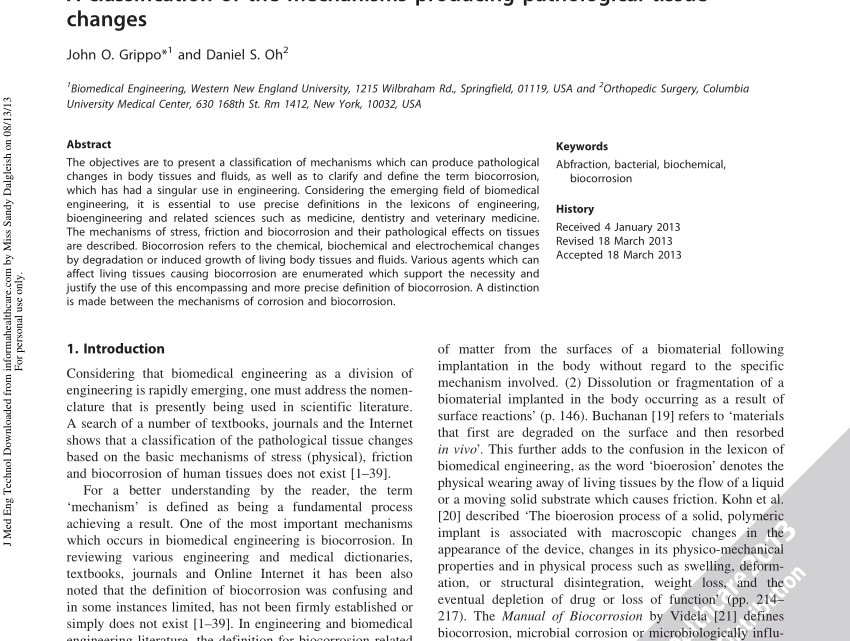 A classification of the mechanisms producing pathological tissue changes